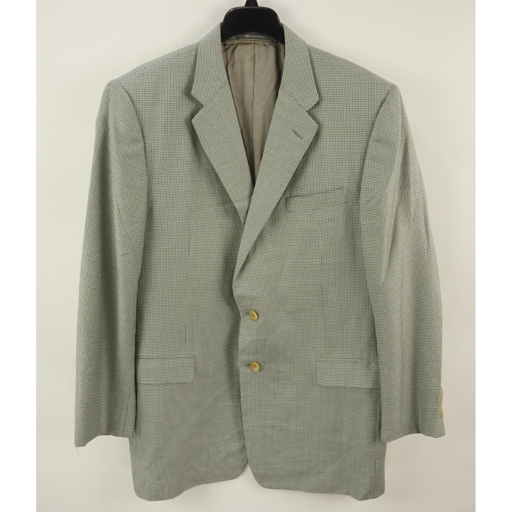 Hickey Freeman Silk Wool Jersey Houndstooth Madison Blazer Mens 46L Blue Cream